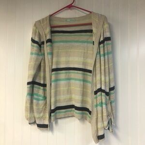 Maurices Colorful Striped Beige Cardigan Sweater with Hood XL Lightweight